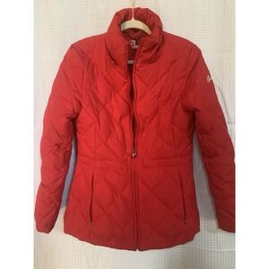 Guess Puffer Jacket Womens Solid Red Full Zip Pockets Size‎ S